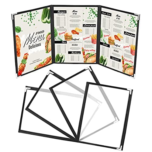 Kurtzy Carte Restaurant A4 Trois Volets (Lot de 5) - Porte Menu Restaurant Double Affichage Style Américain - Protège Menu Noir Protection des Coins - pour Restaurant, Bar, Café, Boissons et Menu Vin