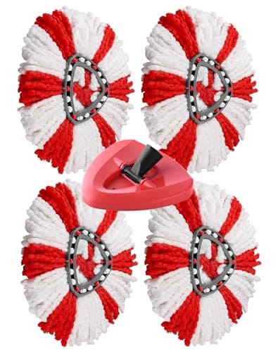 SOSALUK 4 pcs Recharge Serpillère et 1 pcs Base Rouge Compatible avec Vileda Turbo et Easy Wring and Clean Serpillere Têtes de Balai pour Vileda Franges Absorbant