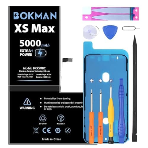 bokman Batterie pour iPhone XS Max, Haute Capacité 5000mAh Batterie avec Tous Les Kits d'outils et Bandes adhésives