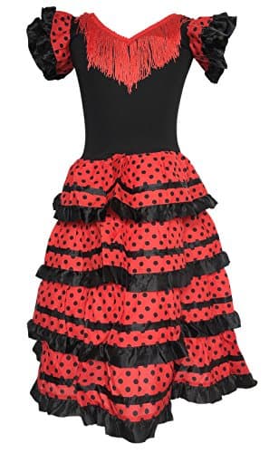 La Senorita Robe Espagnol Flamenco/Costume - pour filles/enfants - Noir/Rouge (Taille 4, 92-98 - Longeur 65 cm -3-4 ans, Multicolore)