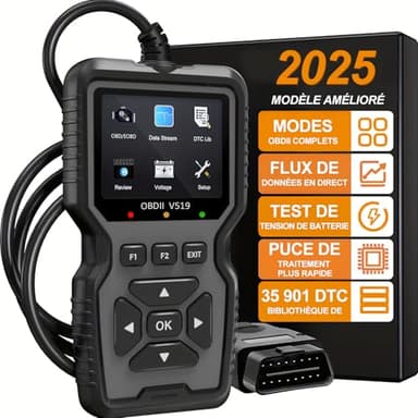 OBD2 Diagnostic Voiture - OBD Valise Diagnostic Auto Multimarque avec 35K+ DTCs Lecteur de Codes Panne Moteur, Données en Temps réel, I/M Prêt, Compatible Tous Protocoles OBDII Voitures après 1996