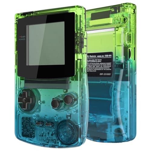 eXtremeRate Coque Série Transparente avec Boutons pour Gameboy Color GBC, Compatible avec GBC OSD IPS & Regular IPS & Standard LCD, Console et Écran Non Inclus-Transparent Bleu Vert