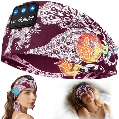 LC-dolida Bandeau Écouteurs de Sommeil Bluetooth V5.4, Casque Audio Bandeau sans Fil, Bandeau Audio Sommeil de 15 Heures de Lecture, Bandeau de Sommeil Léger avec Stéréo HiFi
