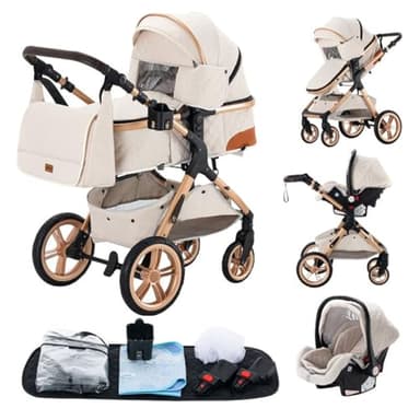 GLOKID Poussettes 3 en 1 Citadines Poussettes Combinées Poussette Tricycle Baby Walker Poussette Haute Paysage Poussettes Pliantes Trolley Bébé Landau pour 0-36 (XX1 Crème)