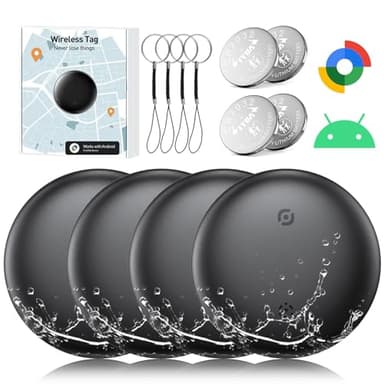 Traceur GPS Android, Air Tag Android, Fonctionne avec l’app Google Localiser (Uniquement Android), Tag Android, IP66 ImperméAble, pour Les Clés/Portefeuilles/Valises/Bagages/Enfant, 4 Pack