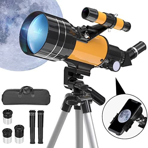 Télescope Astronomique, 70/300mm Lunette Astronomique Réfracteur avec Adaptateur de Téléphone Trépied Ajustable et Chercheur pour Débutants, Enfants et Amateurs pour Observer la Lune