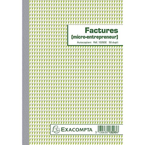 Exacompta - Réf. 13293AE - 1 Manifold FACTURES micro-entrepreneur - 50 feuillets numérotés et autocopiants - duplicatas (1 original + 1 copie) - format 210 x 148 mm - fabriqué en France