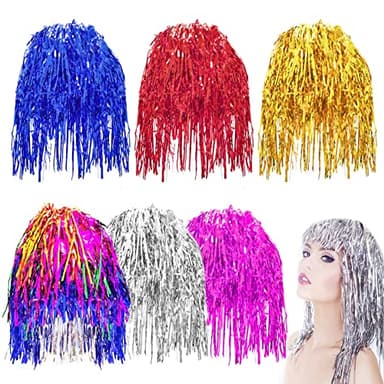 6 Pièces Métallique Brillant Dames Perruque Couleur Métallique Déguisement Brillant Métallique Convient pour Noël Halloween Soirée Célibataire Cosplay