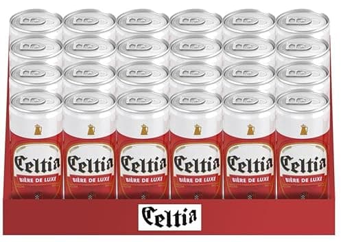 Bière Tunisienne de Luxe Celtia - 4 Packs de 6 Canettes de 0,24 L - 5% d'Alcool, Ingrédients 100% Naturels, Saveur Douce et Rafraîchissante, Numéro 1 en Tunisie.