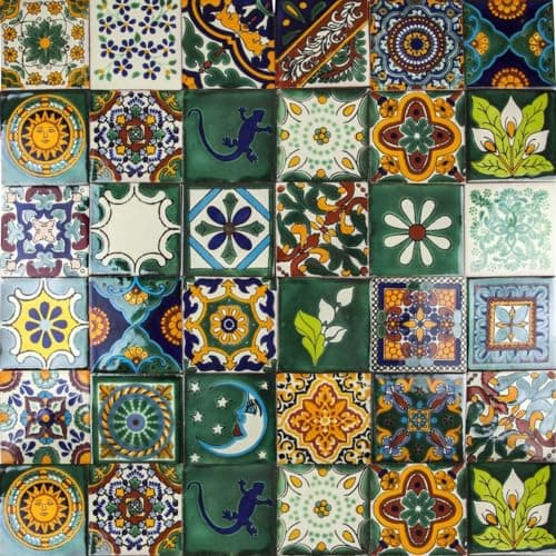 Cerames Carrelage en céramique Mexicaine Verde - 30 carrelage mexicains décoratifs pour la salle de bain, la cuisine, la douche | Carreaux mural de mosaïque en céramique 10,5x10,5 cm