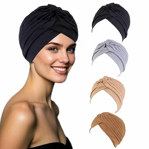 4 Pcs Foulard en Bambou pour Femme - Turban, Bonnet de Nuit, Chimio pour Perte de Cheveux, Cancer, Chimiothérapie