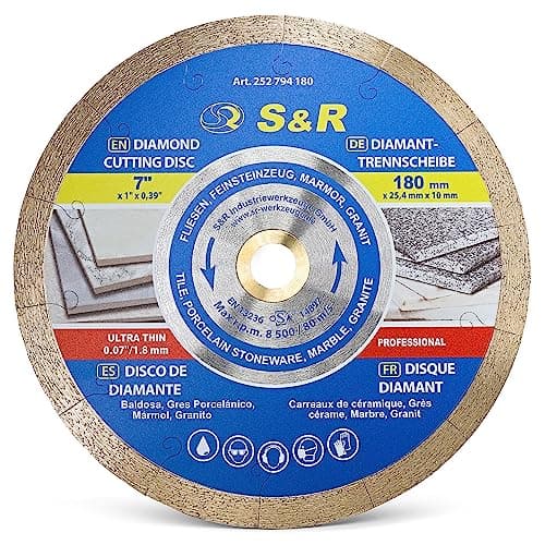 S&R Disque Diamant Carrelage 180 x 25,4 x 10mm. Disque Extra fin (1,6 mm épaisseur). Meule Scie de Table à tronçonner Porcelaine, Carrelage, Grès cérame, Marbre, Granit