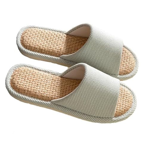 AioTio Confortable Lin Intérieur Pantoufles - Respirant et Confortable Chaussures Maison(Vert,38/39EU)