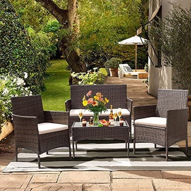 JINPALAY 4 Pièces Salon de Jardin Extérieur en Résine 2 Fauteuils, 1 Canapé 2 Places et 1 Table Tressée 4 Personnes pour Terrasse, Jardin, Balcon, (4 Pièces)
