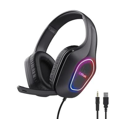 Trust Gaming GXT 419 Rayne Casque Gaming Léger pour PC/Console, Éclairage LED Alimenté par USB, Transducteurs 50mm, Jack 3.5mm, Casque Gamer Filaire Over-Ear avec Micro pour Ordinateur Portable