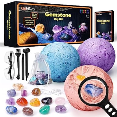 GobiDex Cristaux et Pierres Précieuses, Fossiles et Minéraux Naturels, Archéologie Enfant pour 6 7 8 9 10 Ans, Creuser la Lune, Géologie, Science et Jeu, Cadeaux, Kits Excavation pour Garçon et Fille