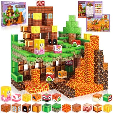 BUOAZR Blocs de Construction Magnétiques Jouets, 100 Pcs La Princesse Traverse Courageusement l'île du Magma, Éducatifs Jouets,Jouets de Construction pour Enfants Convient pour 3+ Enfants