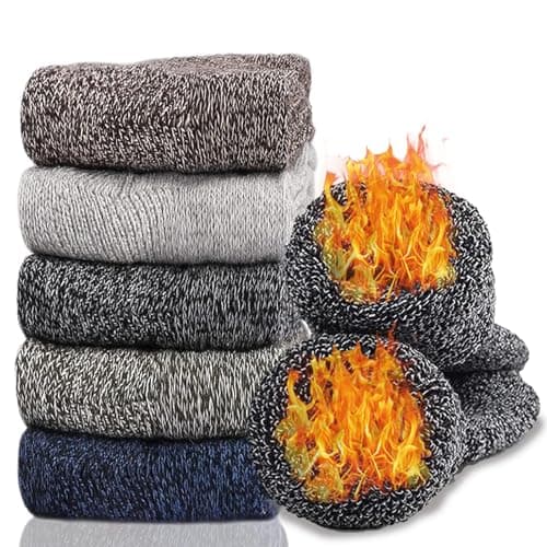 Hocerlu 5 Paires Chaussettes Thermiques pour Hommes et Femmes, Taille 35-42, Chaussettes d'hiver épaisses et Chaudes pour Temps Froid