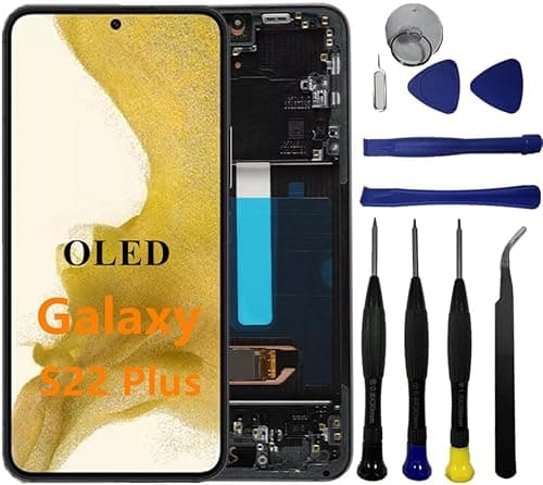 VBAFNWCY OLED Galaxy S22 Plus Écran de remplacement pour Samsung Galaxy S22 Plus 5G S906U S906U1 S906B Écran tactile Digitizer Assemblée Support d'empreintes digitales (avec cadre noir + outils)