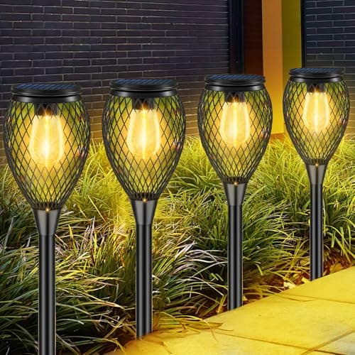 Amzxart Lampes solaires pour jardin extérieur,4 pcs lampes solaires pour extérieur,IP65 lampes solaires étanches pour jardin,lumière solaire blanc chaud pour jardins, pelouses, allées (auto on/off)