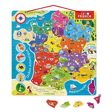 Janod - Puzzle Carte de France Magnétique - 93 Pièces Aimantées - Puzzle Enfant - Découvrir et Mémoriser - Jeu Éducatif - Dès 7 Ans, J05480