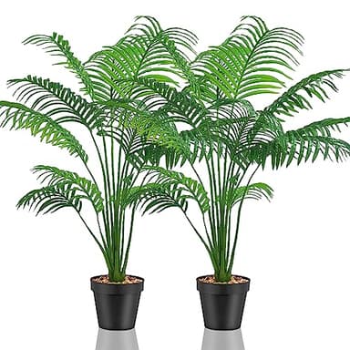 Lighterday Lot de 2 grandes plantes artificielles décoratives d'intérieur - Palmier artificiel en plastique pour bureau, maison, intérieur et extérieur (2 pots de palmier jaune artificiel)