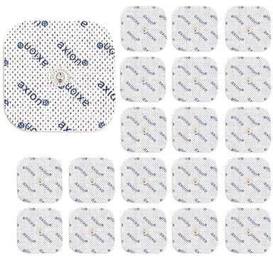 20 électrodes axion 5x5 cm | Compatibles avec les électrostimulateurs COMPEX | Patchs pour TENS et EMS réutilisables et autocollants avec connecteur bouton 3,75 mm