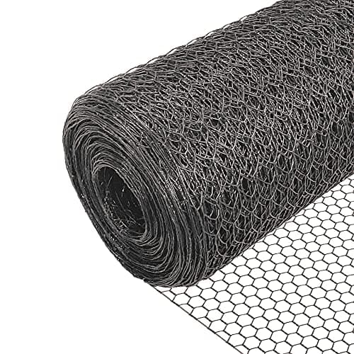 VOUNOT Grillage a Poule en PVC Gaine Gris 1x25m Maille 13mm Hexagonal Triple Torsion Clôture Résistant Poulailler Jardin Grillage pour Élevage Volaille, Filet résistant aux Intempérie Gris