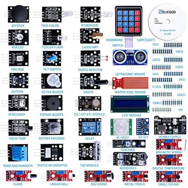 ELEGOO Kit de Modules de Capteurs 37 en 1 Amélioré avec Tutoriel Compatible avec Arduino UNO R3 Mega Nano Raspberry pi 4(Exclut la Carte Microcontrôleur)
