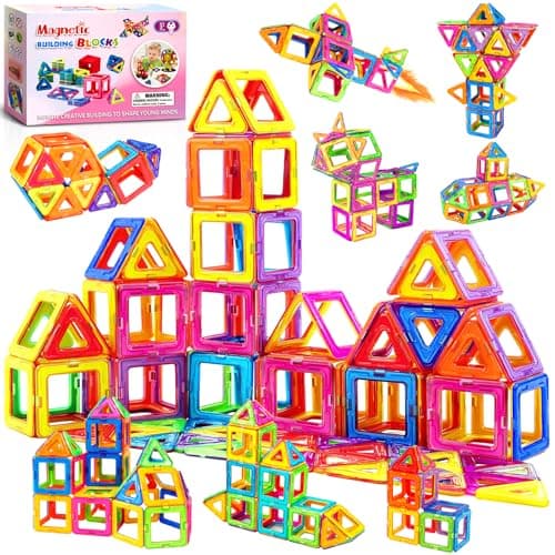 Vautvis Construction Magnetique Enfant, 61 Pièces Bloc de Construction Magnétique, Jeu de Aimantés, Jeu de Construction Magnétique, Briques Magnétiques de Construction pour Garçons et Filles 3-8