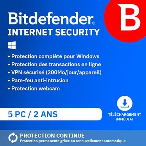 Bitdefender Internet Security 2025 | 5 Appareils | 2 Ans | PC | Code d’activation par email | Renouvellement Automatique