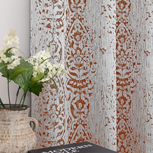 Mrs.Naturall Lot de 2 Rideaux imprimés Rouge Rouille pour Salon, Chambre à Coucher, 50% occultants, Motif Ethnique marocain, Mandala, Cercle, Terre Cuite, Gris, crème, 213 cm de Long