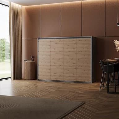 BB Loisir Lit escamotable 160x200cm Horizontal M2 Lit Mural Anthracite-Chene Sauvage