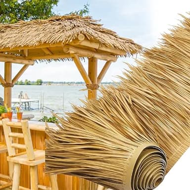 Toit en chaume artificielle rouleau jardin tiki bar toit en paille rouleau de chaume toit en feuilles de palmier artificielles pour Patio Parasol Clôture Décoration de fête(Size:1m/3.2ft,Color:jaune)