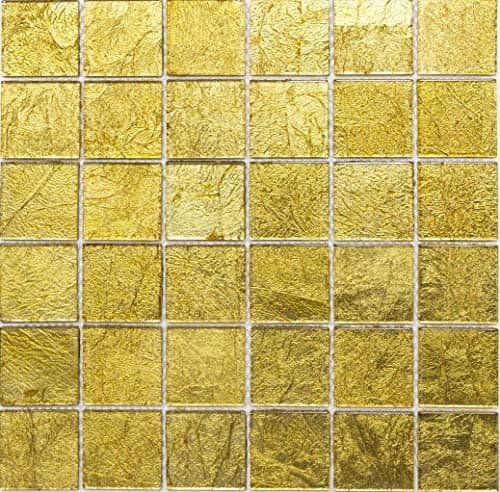 Carrelage mosaïque en verre transparent - Structure dorée - Pour mur, salle de bain, toilettes, cuisine, revêtement de salle de bain