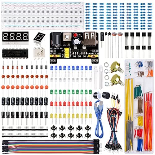Miuzei Breadboard Kit Composant Electronique Starter Compatible avec Arduino,pour Raspberry Pi Inclure Plaque essai Potentiometre Jumper Cable LED Module d'alimentation Tutorial