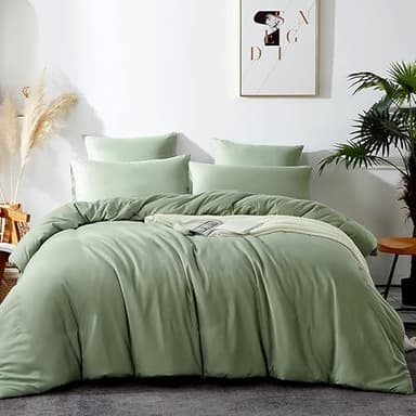 Michorinee Housse de Couette 220x240 Vert Sauge Parure de Lit 2 Personnes en Microfibre avec Fermeture Éclair, Parure Housse Couette Adulte Couleur Unie avec 2 Taie d'oreiller 65x65 cm