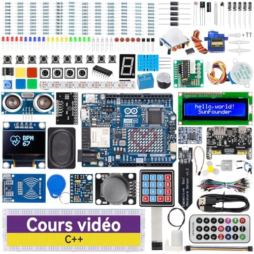 SunFounder Elite Explorer Kit avec Original Arduino Uno R4 WiFi, RoHS Compliant, Bluetooth IoT ESP32 IIC LCD1602 OLED, Super Starter Kit, Online Tutorials & Video Courses for Beginners & Engineers