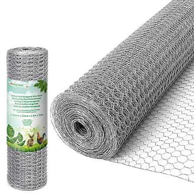Amagabeli 1M x 25M Grillage à Poule 25mm 0.8mm Galvanisé Maille Hexagonal Grillage Cloture Poulailler Jardin voliere Jardin Metallique Grillage Triple Torsion Élevage Volaille Filet Résistant