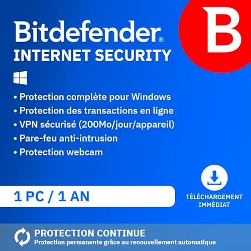 Bitdefender Internet Security 2025 | 1 Appareil | 1 An | PC | Code d’activation par email | Renouvellement Automatique
