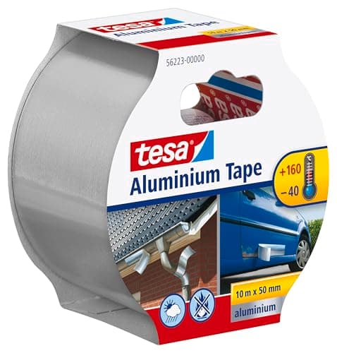 tesa Ruban Adhésif Aluminium – Bande Auto Adhésive en Aluminium pour la Réparation et l'Isolation de Surfaces Métalliques – Résistante Haute Température, Imperméable – 10 m x 50 mm