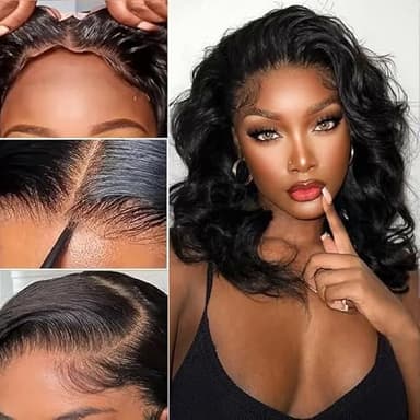 Perruque Sans Colle Cheveux Humain 4x4 Pre Cut Lace Wig Body Wave Perruque Femme Brésilien Glueless Wig Human Hair Naturelle Couleur 180% Densité 16 pouces (40cm)
