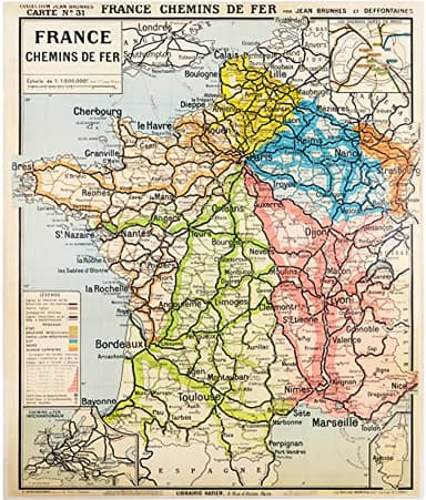 Affiche Vintage Scolaire Cartes de France - France Chemins de fer - Poster Décoration Murale A3+ (32 x 45 cm) pour embellir et donner une touche Déco à votre Intérieur.
