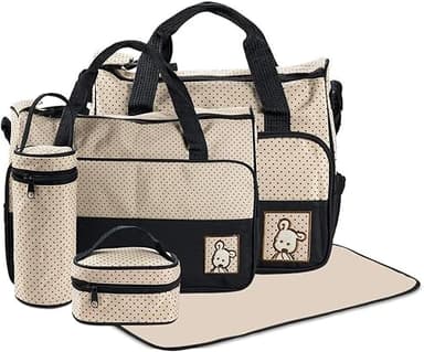 FREESOO 5PCS Ensemble Sacs à Dos à Langer Bébé Sac Bandoulière Réglable avec Poignées Multifonction Grande Capacité Sac à Couches Repas Biberon Bébé Sac de Voyage avec Beaucoup Poches