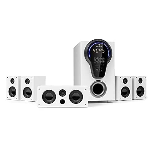 AUNA Areal 525 DG Système Surround 5.1 canaux - système Home cinéma, Puissance:125 W RMS, Caisson de Basses 5, 25", 4 x Satellites, 1 x Central, Fonction Bluetooth, Port USB/SD, entrée AUX - Blanc