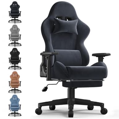 Devoko Chaise de gaming ergonomique, en tissu de qualité supérieure, douce et respirante, dossier réglable de 90 à 170 °, fauteuil gamer, massage, chaise de jeu avec accoudoirs réglables, gris