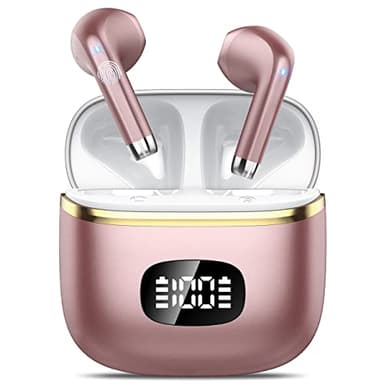 POMUIC Ecouteurs Bluetooth sans Fil,2023 5.3 ENC Réduction Casque,40 Heures Durée de Lecture Écran LED,Hi-FI Son Stéréo,IP7 Étanche,Contrôle Tactile Oreillette Bluetooth W23 Or Rose