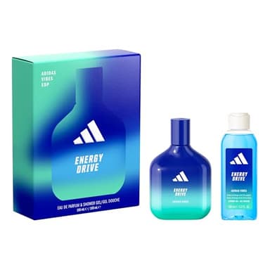 Le coffret adidas Vibes comprenant l'Eau de Parfum Energy Drive et le Gel Douche