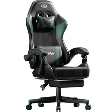 HLFURNIEU Chaise Gaming Ergonomique, Fauteuil Gaming avec Coussin à Ressorts Ensachés, Fauteuil Gamer avec Repose-Pied et Support Lombaire, Chaise Gamer Réglable en Hauteur, Noir et Vert