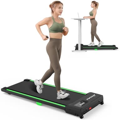 Tapis Roulant THERUN 2,5 HP Tapis de Course Extra Large Treadmill avec Télécommande Tapis Roulant avec Affichage LCD Walking Pad 6 km/h Compact pour Maison et Le Bureau (Vert)